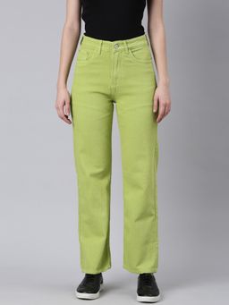 SHOWOFF - Women Clean Look Mid-Rise Lime Green Straight Fit Denim Jeans