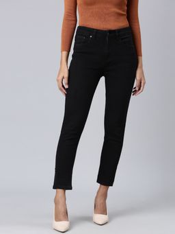 SHOWOFF - Women Clean Look Mid-Rise Black Boyfriend Fit Denim Jeans