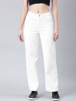 SHOWOFFFF - Women Clean Look Mid-Rise White Denim Jeans