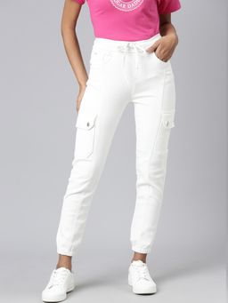 SHOWOFFFF - Women Clean Look Mid-Rise White Denim Jeans