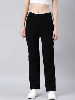 SHOWOFFFF - Women Clean Look Mid-Rise Black Straight Fit Denim Jeans