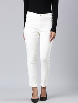 SHOWOFF - Women Clean Look Mid-Rise Off White Slim Fit Denim Jeans