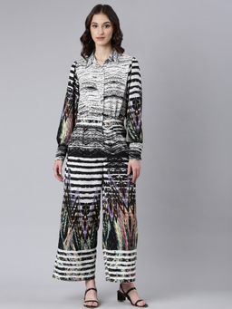 SHOWOFF - Women Shirt Collar Long Sleeves Multi Color Printed Basic Jumpsuit