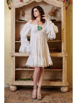 CINCIN Fashion - Creme A Line Square Neck Mini Dress