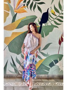 CINCIN Fashion - Printed Multi-Color One Shoulder Maxi Dress