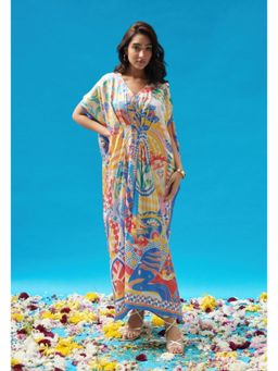CINCIN Fashion - Multi-Color Print Pleated Long Kaftan
