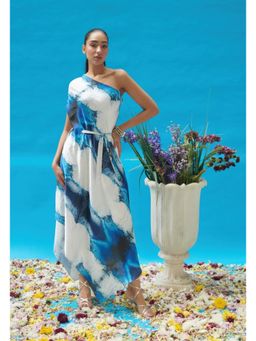 CINCIN Fashion - Blue Wave Printed One Shoulder Long Dress