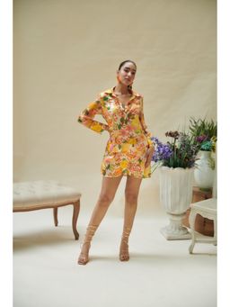 CINCIN Fashion - Yellow Pear Printed Shirt Dress