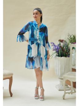 CINCIN Fashion - Blue Wave Printed 2 Tier Dress