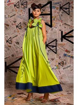 Echke - Neon Green Floral Detailing Long Dress