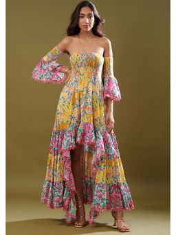 CINCIN Fashion - Yellow Off Shoulder High Low Dress