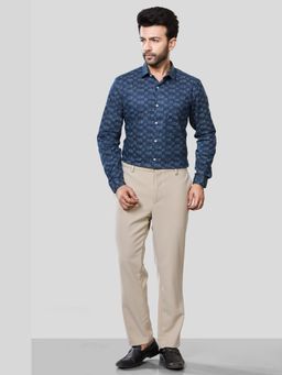 XKIND - Jonesburg Men's Navy Blue Printed Slim Fit Formal Shirt
