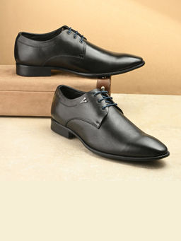 Valentino - Men Premium Leather Black Lace-Up Formal Derby Shoes