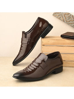 Valentino - West Port Men Brown Synthetic Patent Slip-On Party Wear Shoes