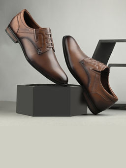 Valentino - Men Premium Leather Brown Designer Laces Pattern Slip-On Formal Shoes