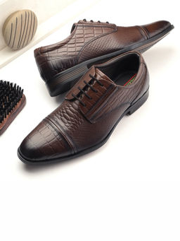 Valentino - Men Premium Leather Brown Lace-Up Formal Derby Shoes
