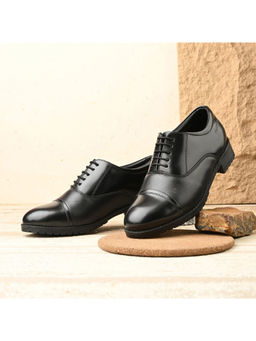 Valentino - Women Premium Black Leather Police Oxford Shoes