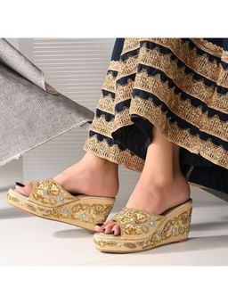 Valentino - Women Beige Embellished Platform Wedge
