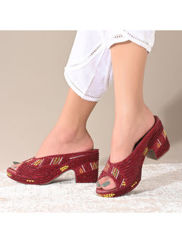 Valentino - Women Embroidered Maroon Block heel
