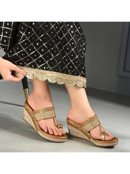 Valentino - Women Copper Embroidered Toe Ring Wedge