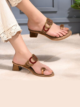 Valentino - Women Brown Hand-Beaded Block Heels
