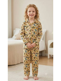 SEPHANI - Yellow Cotton Relaxed Printed Shirt with Pyjama