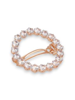 Accessher - Rose Gold-Toned Ad Stone Handcrafted Round Shape French Barrette Hair Pin