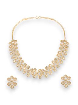 Accessher - Delicate Gold Plated Florets with Rhinestones Strand Necklace Set of 2