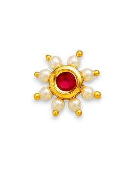 Accessher - Kundan and Pearls Embellished Delicate Non-Piercing Nose Ring, Pack of 1