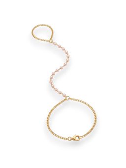 Accessher - Gold Plated Tiny Pearls Chain Bracelet with Ring/Ring Bracelet, Pack of 1