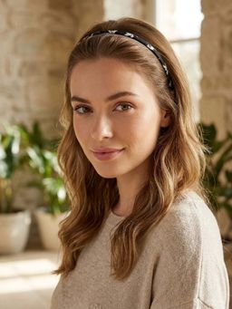 Accessher - Cotton Fabric Black and White Printed Hair Accessory for Women and Girls