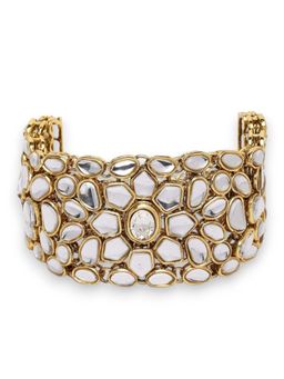 Accessher - Traditional Gold Plated Kundan Embedded Statement Bracelet