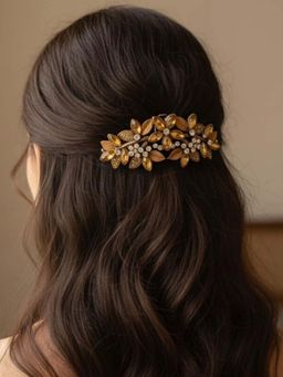 Accessher - Floral Golden Stones Hair Clip