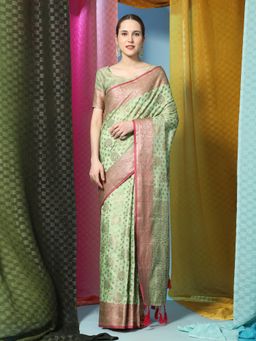 Yavira Silk - Katan Silk Saree with Unstitched Blouse - Green