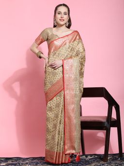 Yavira Silk - Katan Silk Saree with Unstitched Blouse - Beige