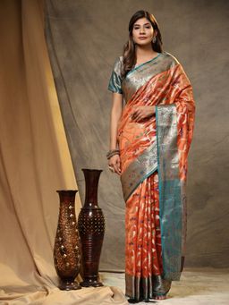 Yavira Silk - Organza Silk Saree with Unstitched Blouse - Orange