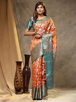Yavira Silk - Organza Silk Saree with Unstitched Blouse - Orange
