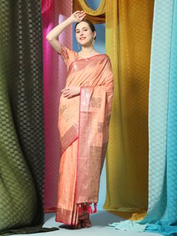 Yavira Silk - Katan Silk Saree with Unstitched Blouse - Peach