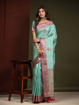 Yavira Silk - Katan Silk Saree with Unstitched Blouse - Blue