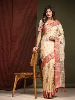 Yavira Silk - Katan Silk Saree with Unstitched Blouse - Cream