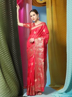 Yavira Silk - Organza Silk Saree with Unstitched Blouse - Pink