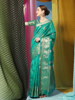 Yavira Silk - Organza Silk Saree with Unstitched Blouse - Green