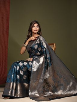 Yavira Silk - Organza Silk Saree with Unstitched Blouse - Blue