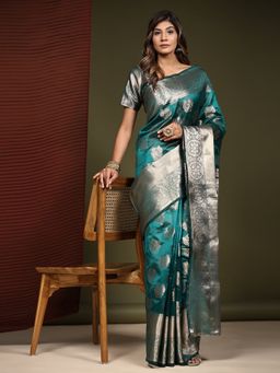 Yavira Silk - Organza Silk Saree with Unstitched Blouse - Green