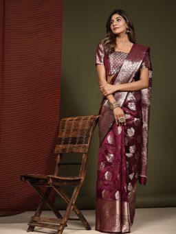 Yavira Silk - Organza Silk Saree with Unstitched Blouse - Maroon