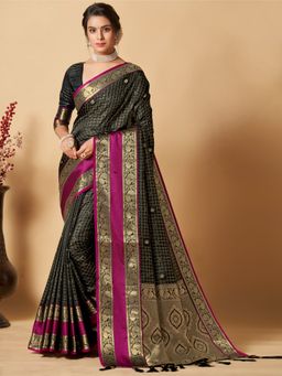 Yavira Silk - Kanjeevaram Silk Saree with Unstitched Blouse - Black