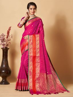 Yavira Silk - Kanjeevaram Silk Saree with Unstitched Blouse - Pink
