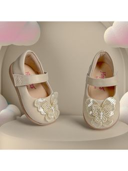 Hopits - Baby Girls Beige Butterfly Ballerinas
