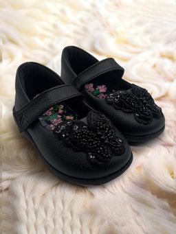 Hopits - Baby Girls Black Butterfly Ballerinas