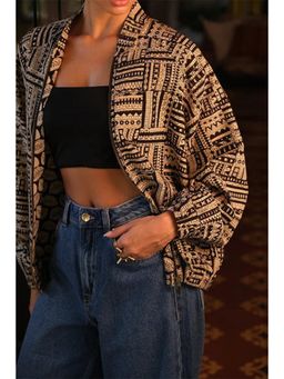 Okhai - Noir Handblock Printed Pure Cotton Bomber Jacket